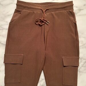 New Charlie Paige Womens Brown Cargo Joggers Drawstring Pants Stretch Size Small
